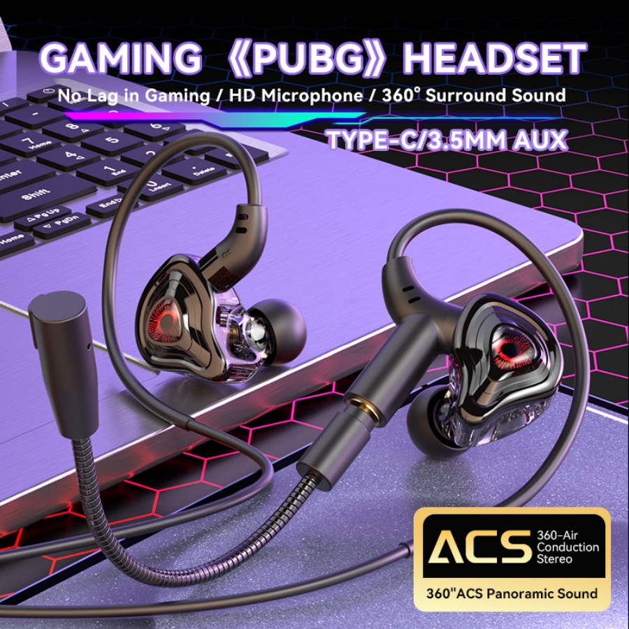 Esports Gaming Headset - Esports-Gaming-Headset, 360°-Surround-Sound, Hifi-Stereo-Ohrhörer mit Kabel, 3,5