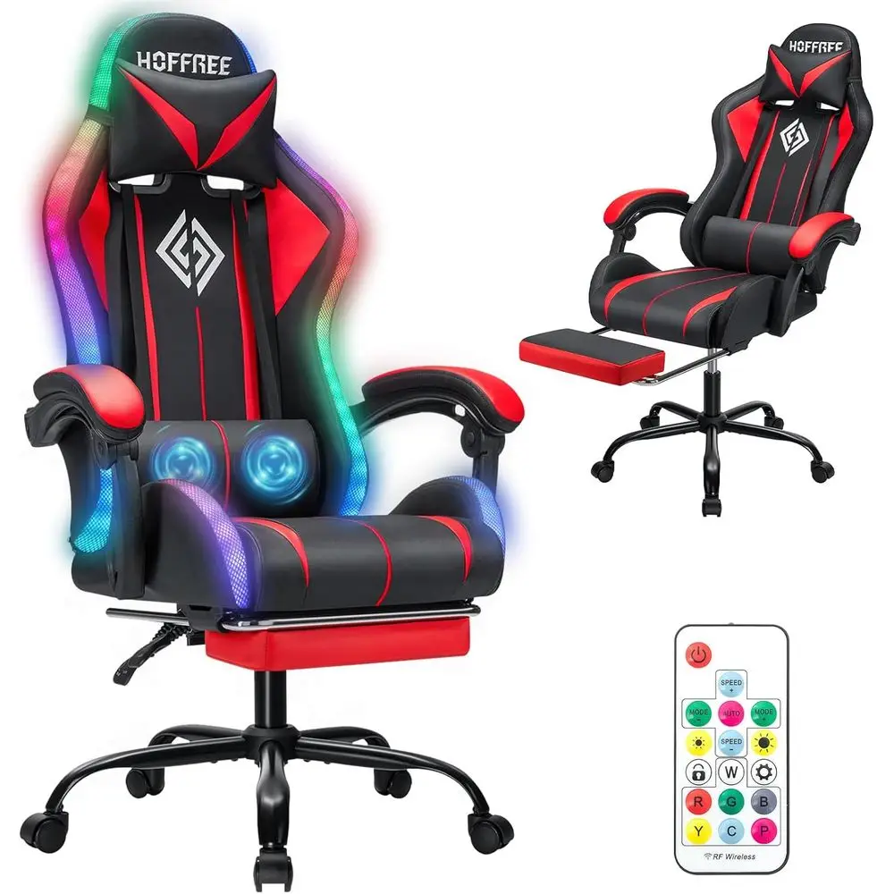 Rgb Gaming Chair - Ergonomischer Gaming-Stuhl mit hoher Rückenlehne, LED-RGB-Beleuchtung,