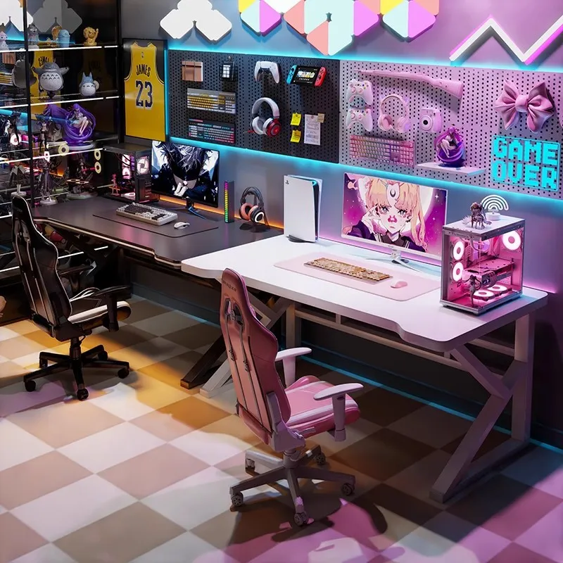Esports Gaming Setup - Doppelter E-Sports Gaming-Schreibtisch, langer Computertisch für
